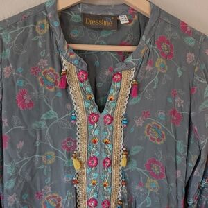 Floral Embroidered Wedding Dress - Gray and Pink